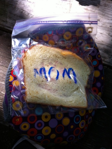 When we opened our lunch, I almost cried. Ben packed lunches for us and labeled my sandwich.